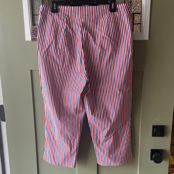 Kate Park NWT Striped Red White Blue Pull-On Capri Pants Pockets Sz L - Picture 5 of 7